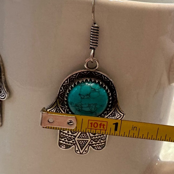 Beautiful front and back! Moroccan Turquoise and Silver Plate Earrings! - Picture 8 of 8